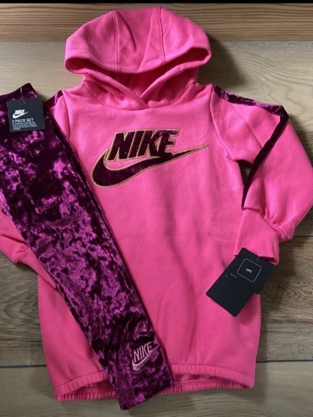 Nike Girls Pink Hoodie & Velvet Leggings Set Size 4T(NWT)